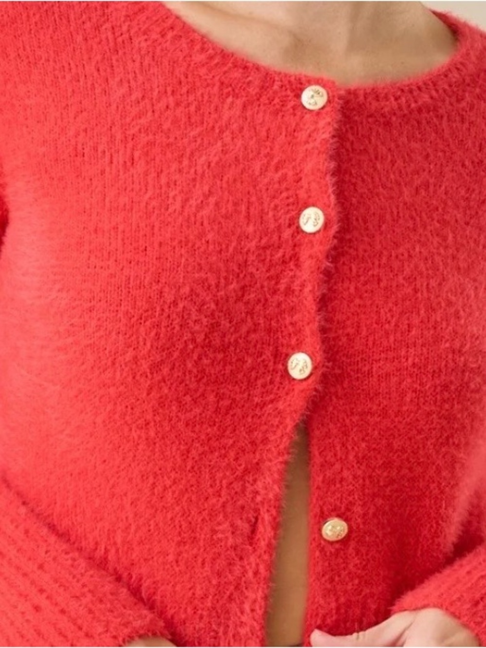 Altar’d State Women's Soft Fuzzy Button-Front Sweater Cardigan - Red